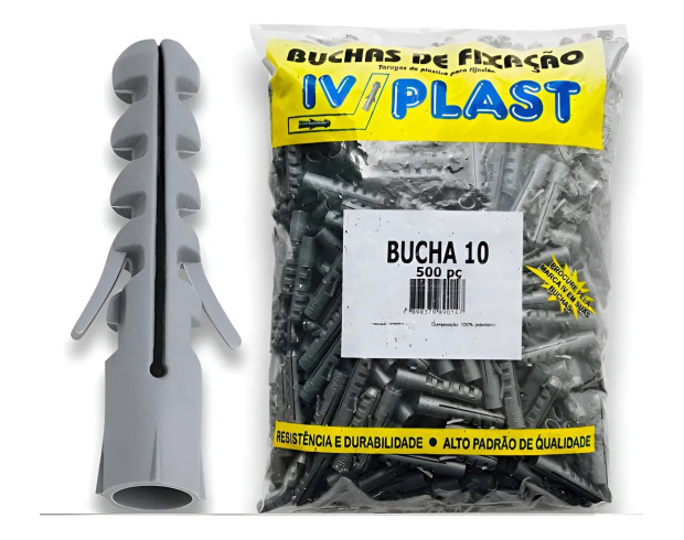 Bucha Nylon 10mm - Pacote 500 Unidades IVPLAST 